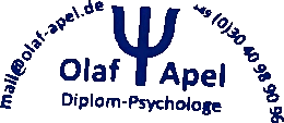 Abdruck des Praxisstempels: Olaf Apel, Diplom-Psychologe, mail@olaf-apel.de, +49 (0)30 40 98 90 96